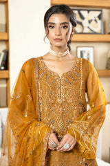 Golden Horizon | 3Pc Unstitched Suit Embroidered Organza Aurora By AZU