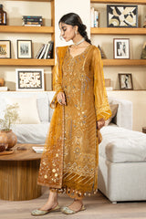 Golden Horizon | 3Pc Unstitched Suit Embroidered Organza Aurora By AZU