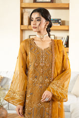Golden Horizon | 3Pc Unstitched Suit Embroidered Organza Aurora By AZU