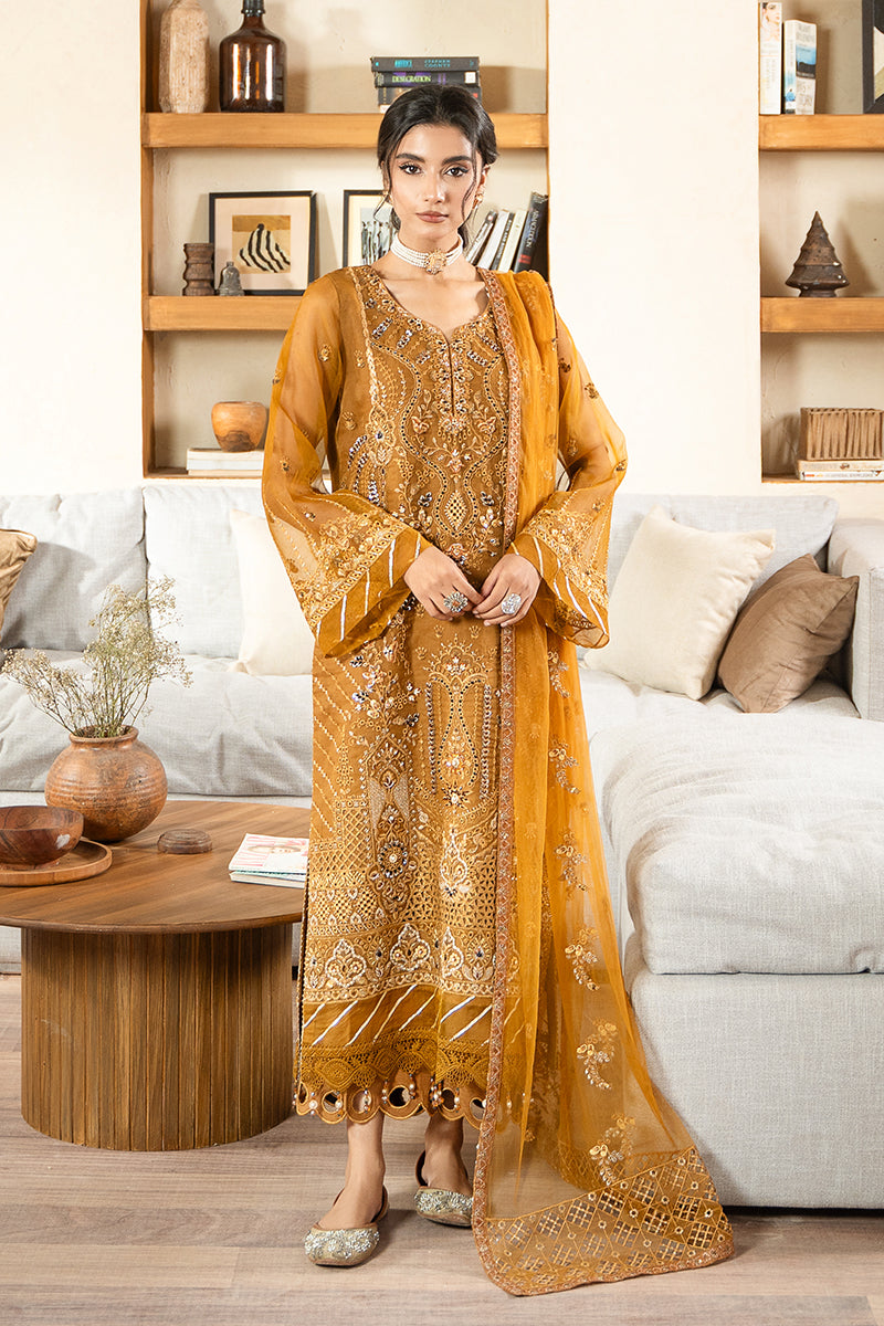 Golden Horizon | 3Pc Unstitched Suit Embroidered Organza Aurora By AZU