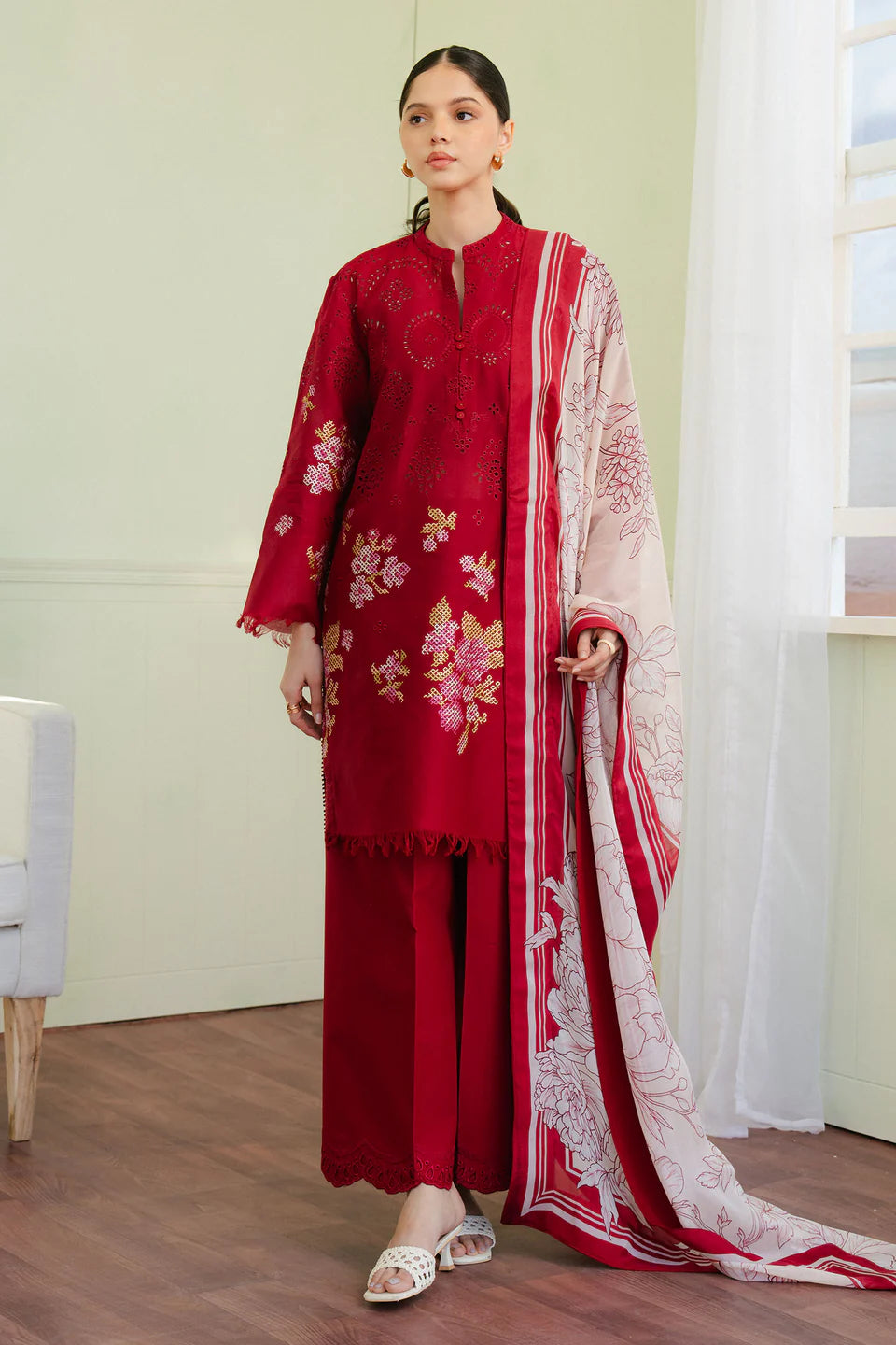 VALI-6A | 3Pc Unstitched Suit Embroidered Lawn 25 Coco By Zarashahjahan