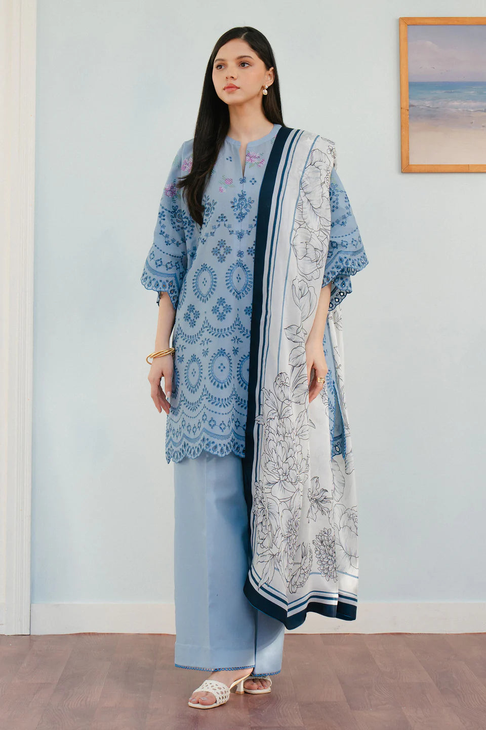 VALI-6B | 3Pc Unstitched Suit Embroidered Lawn 25 Coco By Zarashahjahan