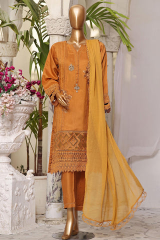 01-VCK-Golden | 3PC Stitched Luxury Viscose Lawn Rania By Sada Bahar