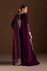 Dyed Plain Embroidered Velvet 3pcs Suit By IZNIK