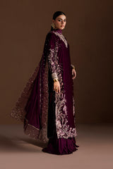 Dyed Plain Embroidered Velvet 3pcs Suit By IZNIK