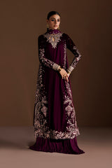 Dyed Plain Embroidered Velvet 3pcs Suit By IZNIK