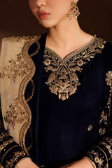 Embroidered Velvet & Organza 3pcs Suit By IZNIK