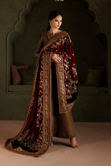 Dyed Cosmos Silk Embroidered Velvet Shawl 3pcs By IZNIK