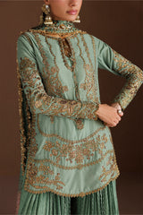 Embroidered Velvet & Organza 3pcs Suit By IZNIK