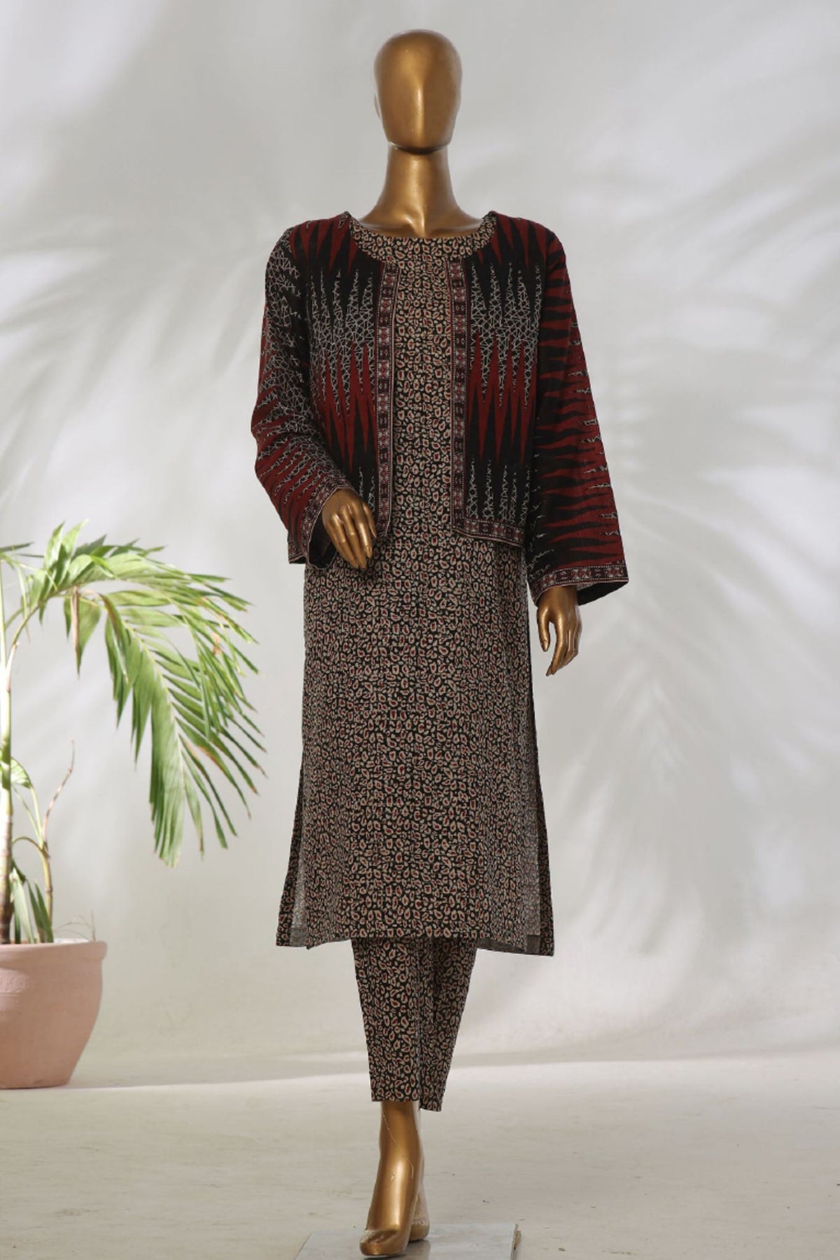 WK-1295-Black | 3Pc Stitched Suit Printed Khaddar Jacket Collection Fu Lahore Cloth WK-1295-Black | 3Pc Stitched Suit Printed Khaddar Jacket Collection Fu Lahore Cloth