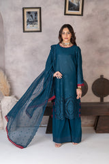 3-PC Unstitched Lawn Embroidered Shirt Crinkle Embroidered Dupatta Laaj By Wania | WL-362