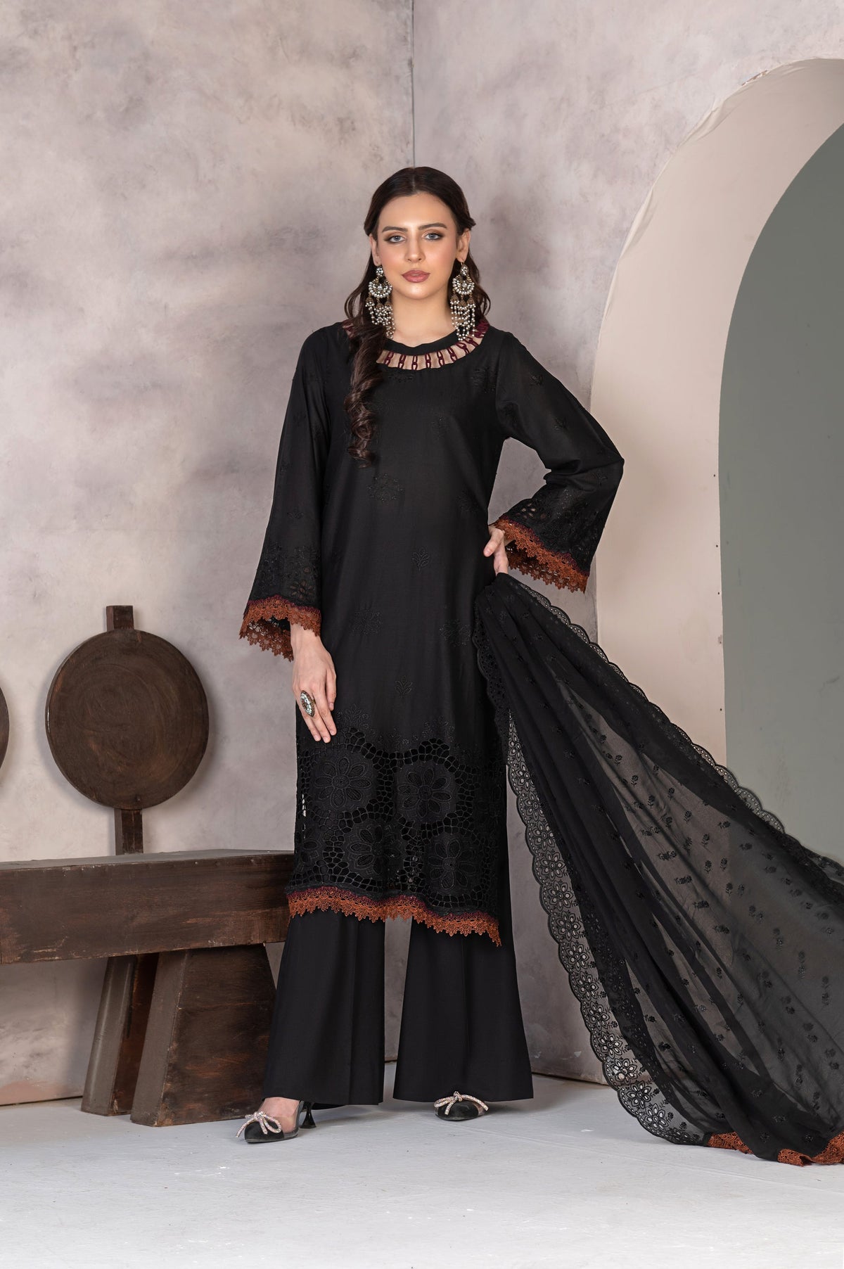 3-PC Unstitched Lawn Embroidered Shirt Crinkle Embroidered Dupatta Laaj By Wania | WL-362