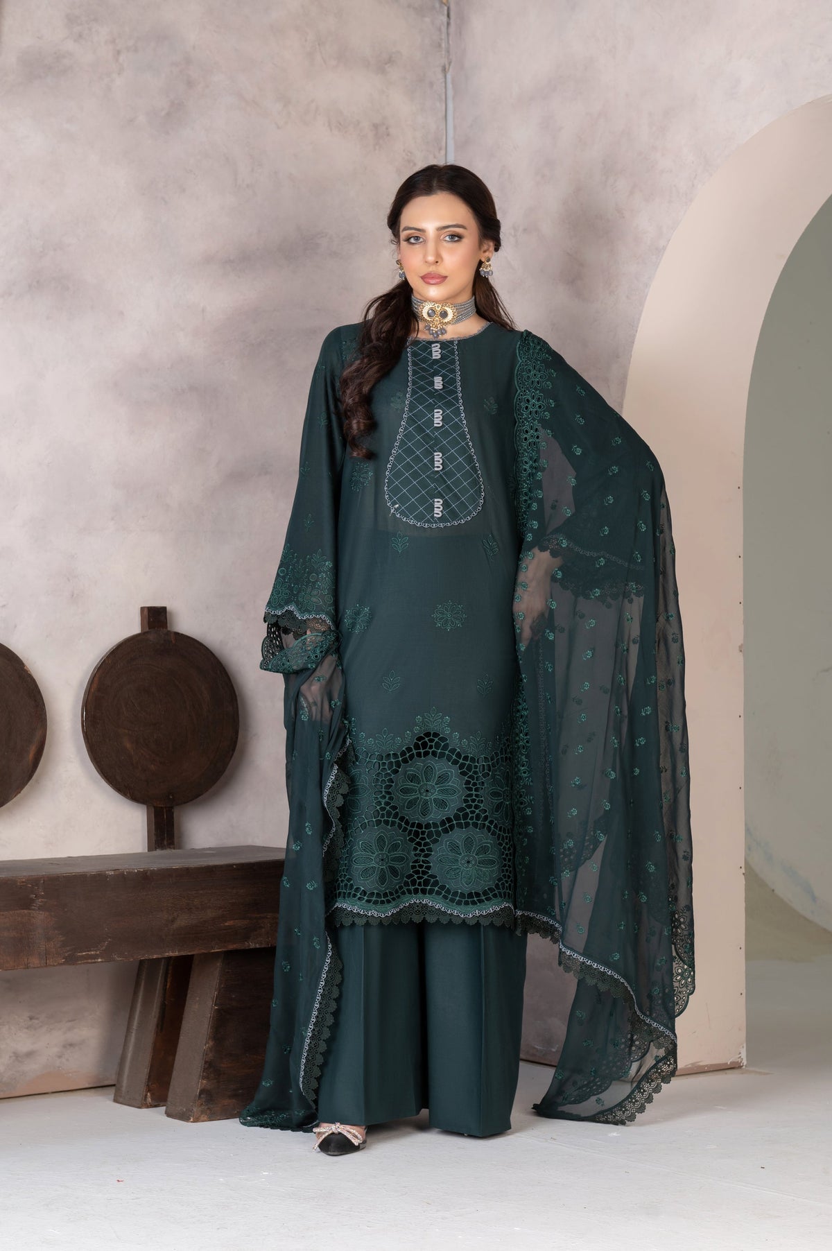 3-PC Unstitched Lawn Embroidered Shirt Crinkle Embroidered Dupatta Laaj By Wania | WL-362