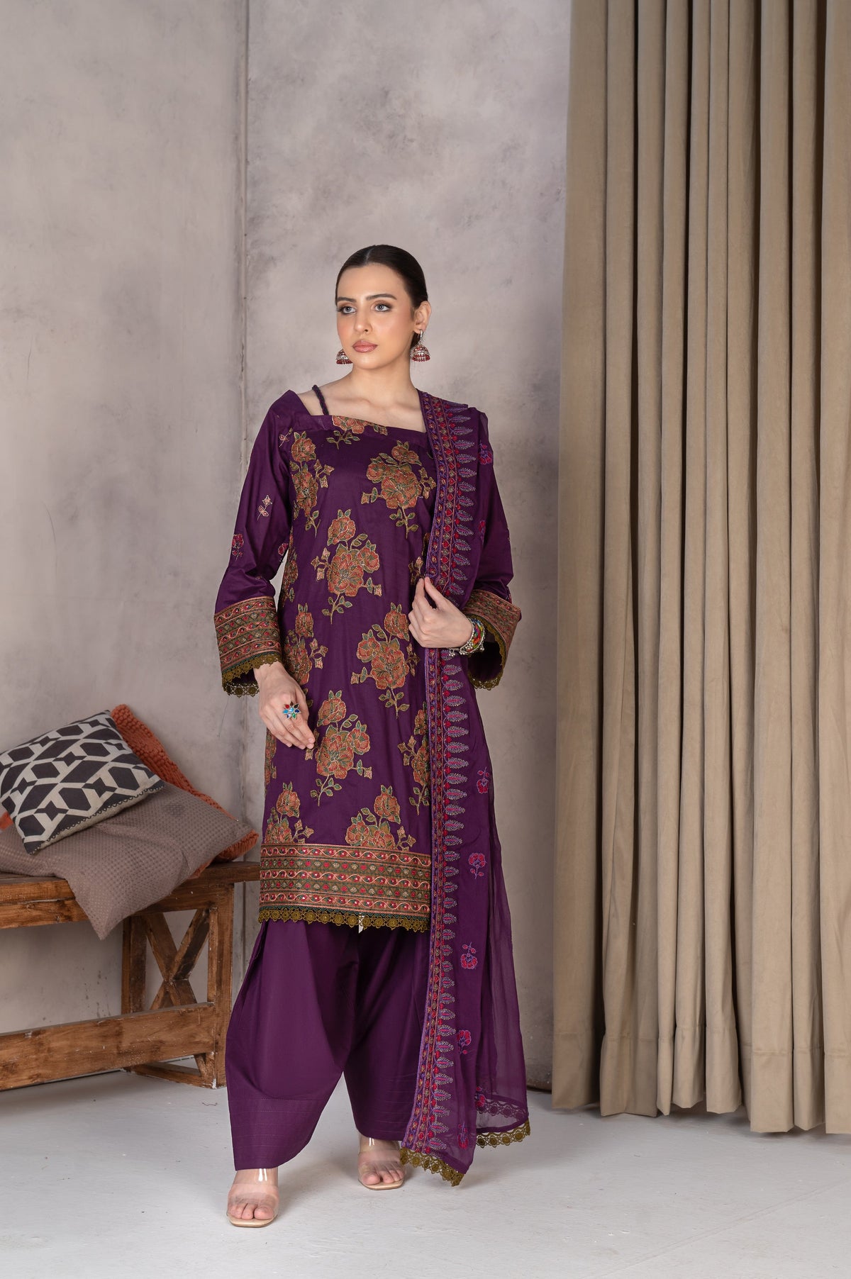 3-PC Unstitched Lawn Embroidered Laser Cutwork Madiha By Wania | WL-363