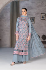 3-PC Unstitched Lawn Embroidered Laser Cutwork Madiha By Wania | WL-364