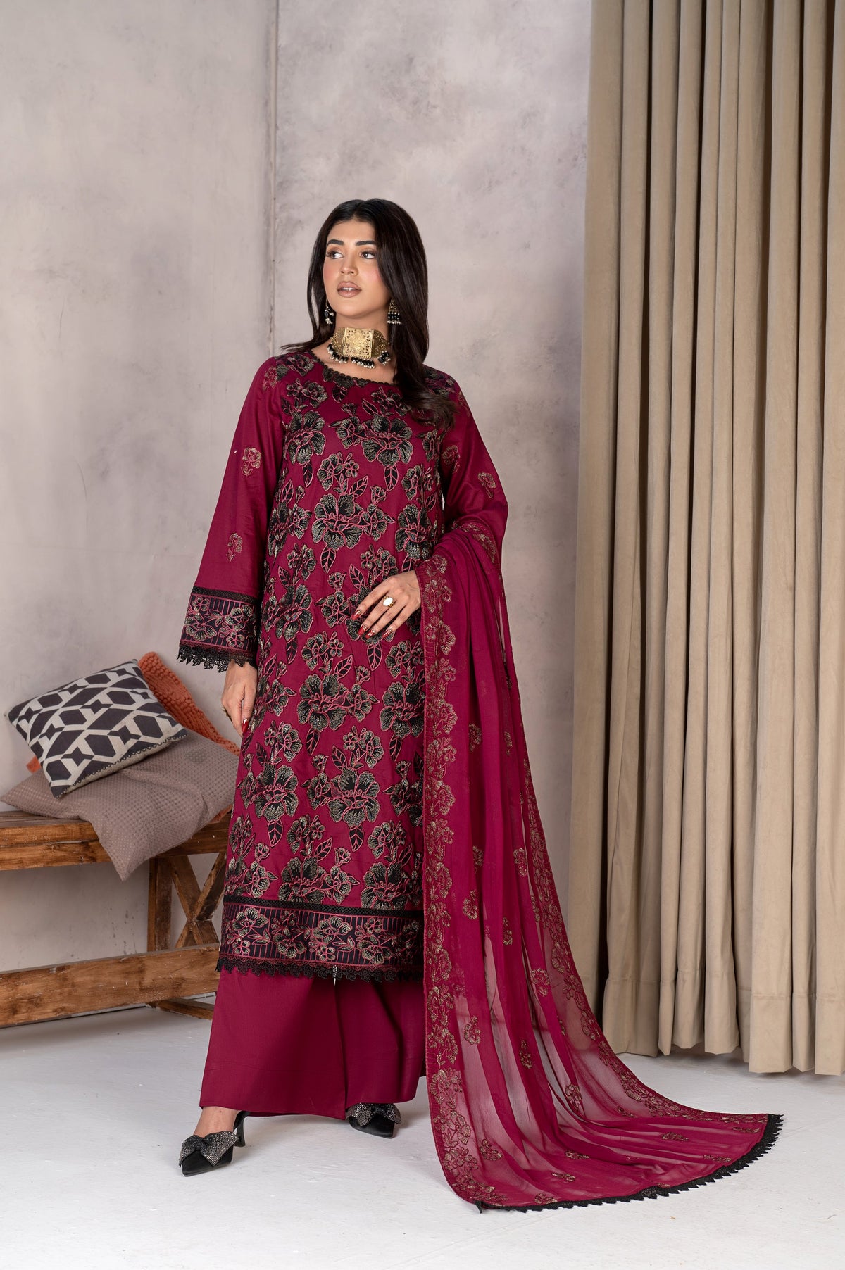 3-PC Unstitched Lawn Embroidered Laser Cutwork Madiha By Wania |  WL-367