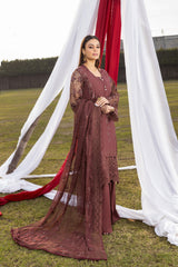 3-PC Unstitched Lawn Embroidered Crinkle Embroidered Dupatta By Wania | WL-81