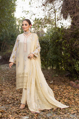 3-PC Unstitched Lawn Embroidered Crinkle Embroidered Dupatta By Wania | WL-83
