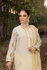 3-PC Unstitched Lawn Embroidered Crinkle Embroidered Dupatta By Wania | WL-83