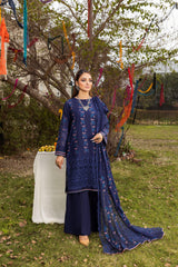 3-PC Unstitched Lawn Embroidered Crinkle Embroidered Dupatta By Wania |  WL-86