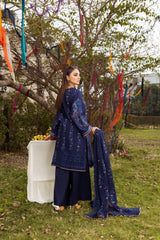 3-PC Unstitched Lawn Embroidered Crinkle Embroidered Dupatta By Wania |  WL-86