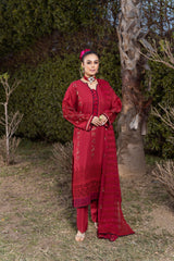 3-PC Unstitched Lawn Embroidered Crinkle Embroidered Dupatta By Wania | WL-89