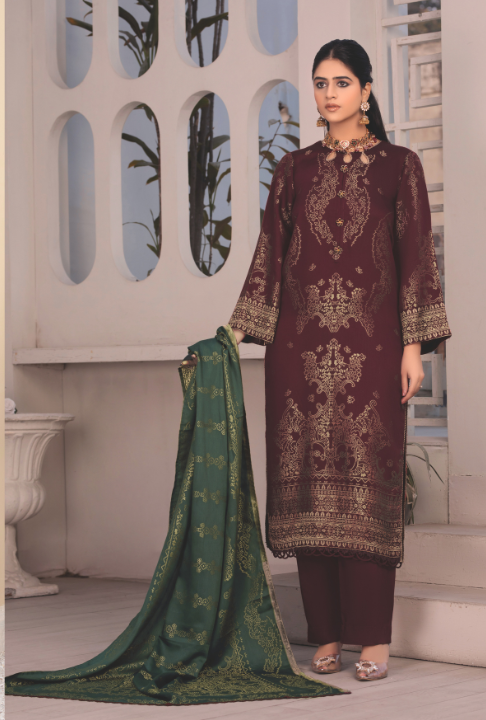 WP-46 | 3 Pc Unstitched Suit Viscose Silk Jacquard Collection Vol 1 Aabroo By Wania