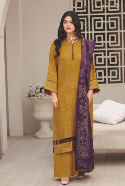 WP-49 | 3 Pc Unstitched Suit Viscose Silk Jacquard Collection Vol 1 Aabroo By Wania