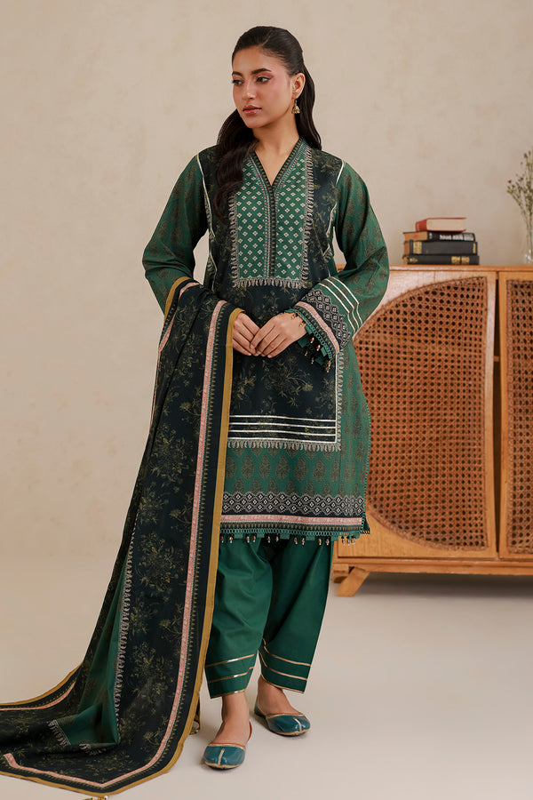 3-PC Unstitched Digital Printed Lawn By Zellbury | 1019
