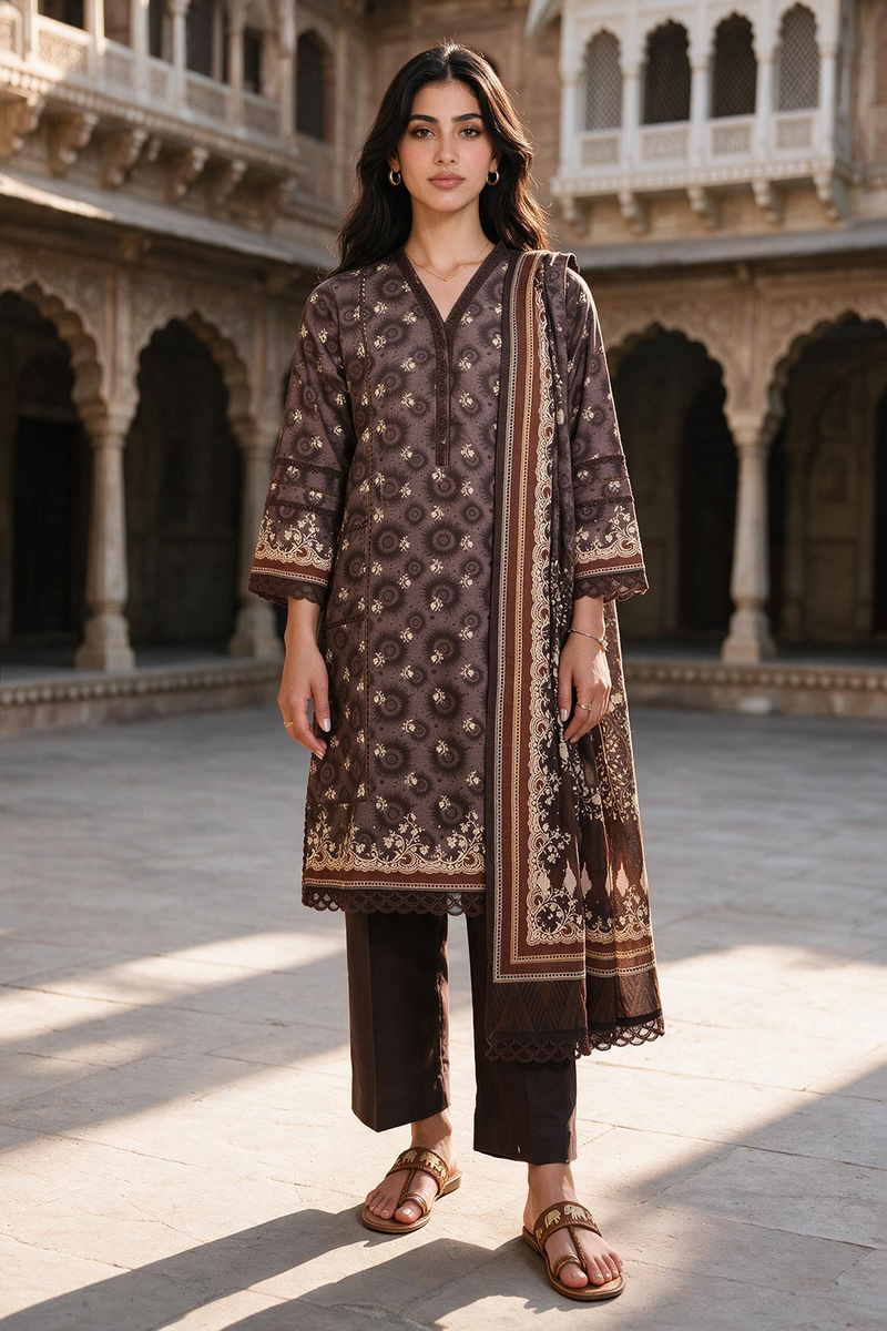 3 Piece Khaddar Suit Shirt Shalwar Dupatta By Zellbury