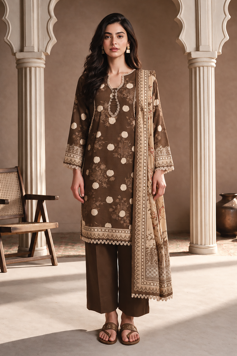3 Piece Khaddar Suit Shirt Shalwar Dupatta By Zellbury