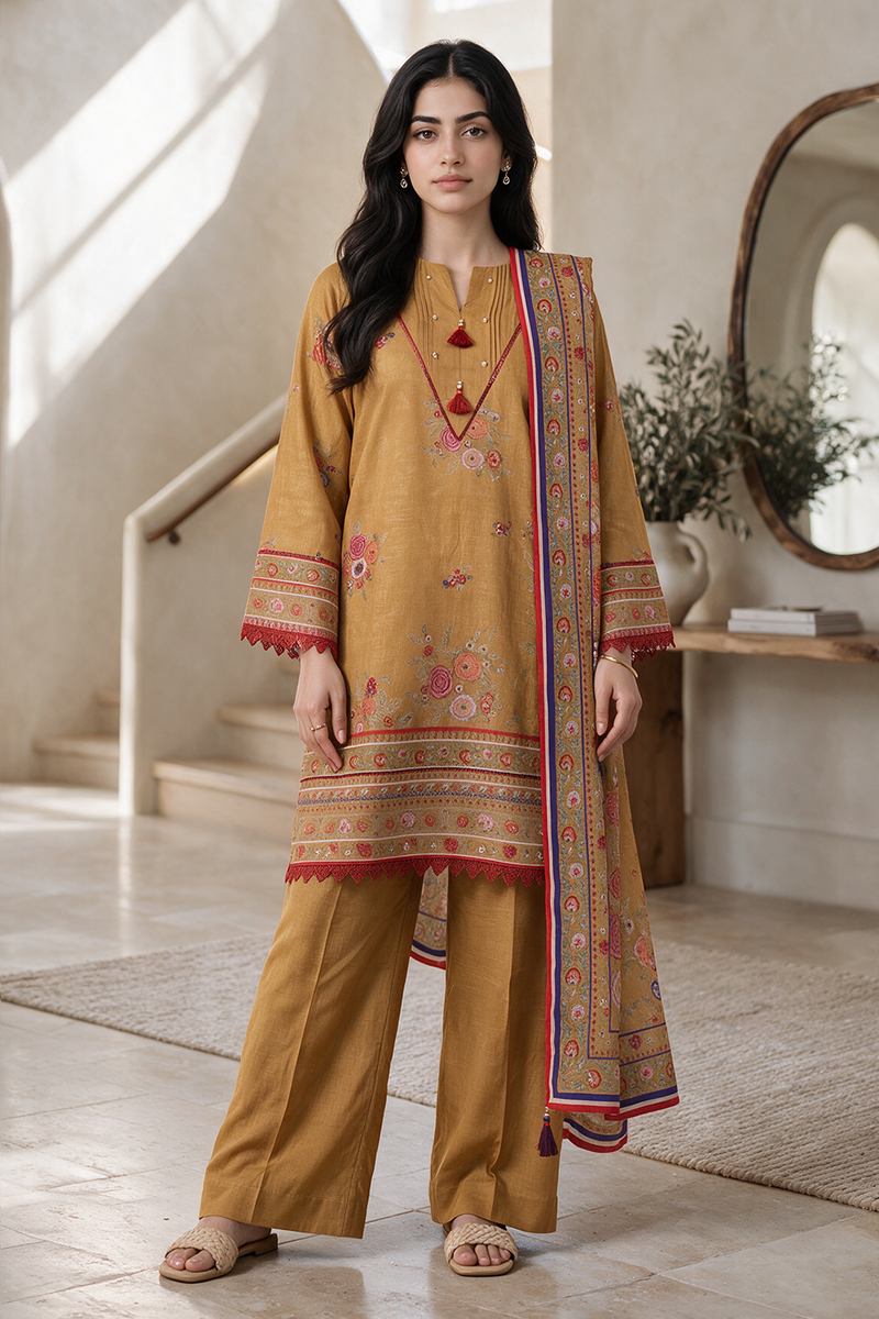 3 Piece Khaddar Suit Shirt Shalwar Dupatta By Zellbury