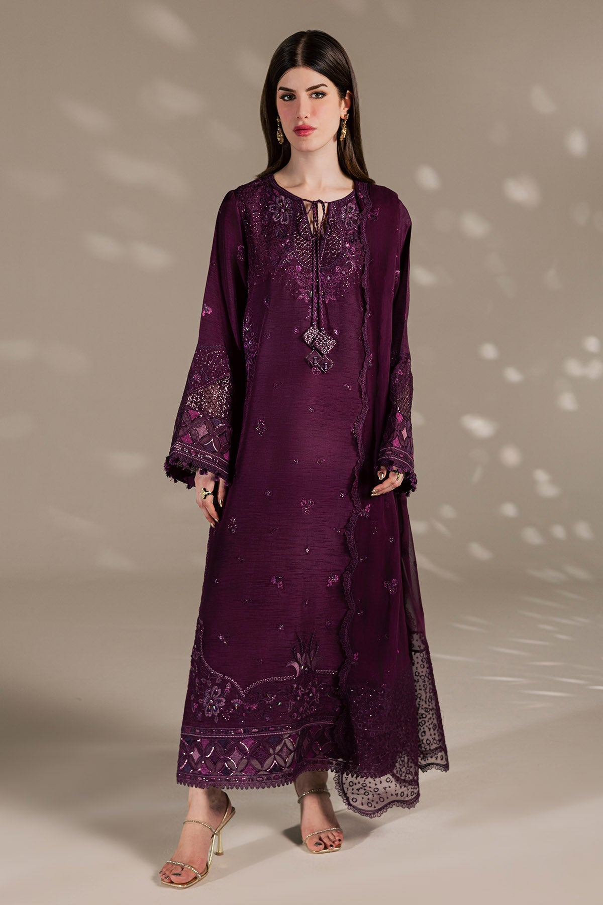 3Pc Embroidered & Hand Embellished Premium Silk Unstitched Suit Silk By Nreh