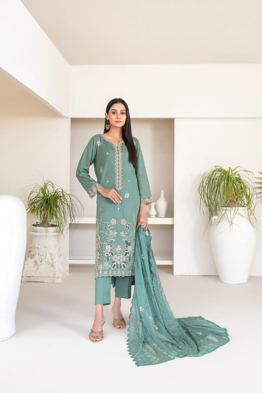 3-PC Unstitched Fancy Embroidered Viscose Najwa By Tawakkal Fabrics | D-4392