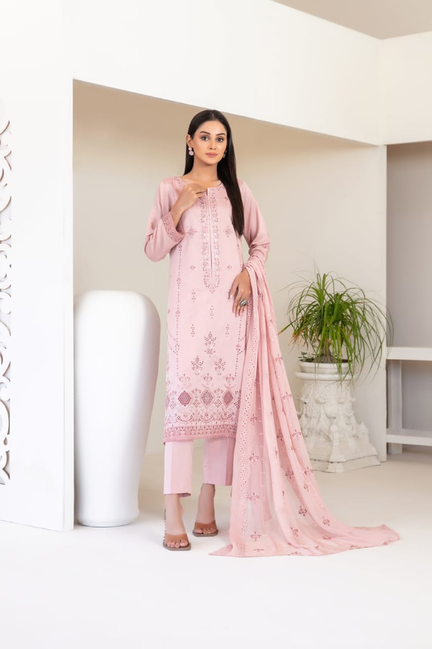 3-PC Unstitched Fancy Embroidered Viscose Najwa By Tawakkal Fabrics | D-4393
