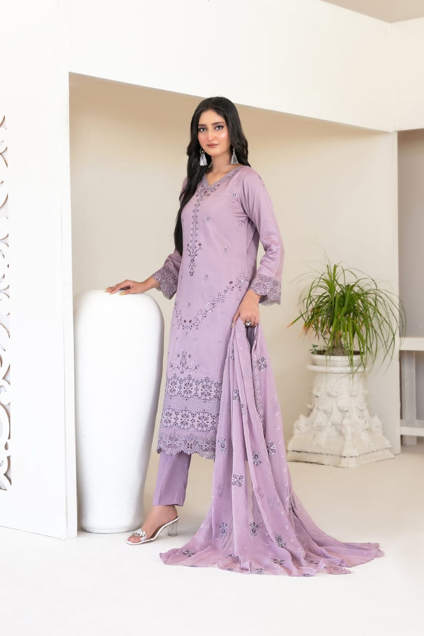 3-PC Unstitched Fancy Embroidered Viscose Najwa By Tawakkal Fabrics | D-4338