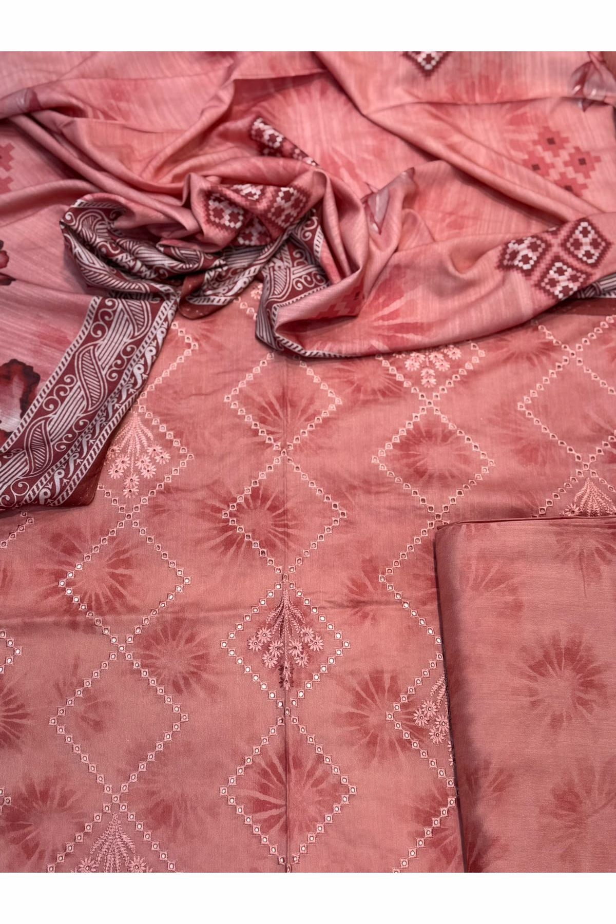 Viscose linen with shawl unstich 3pc collection