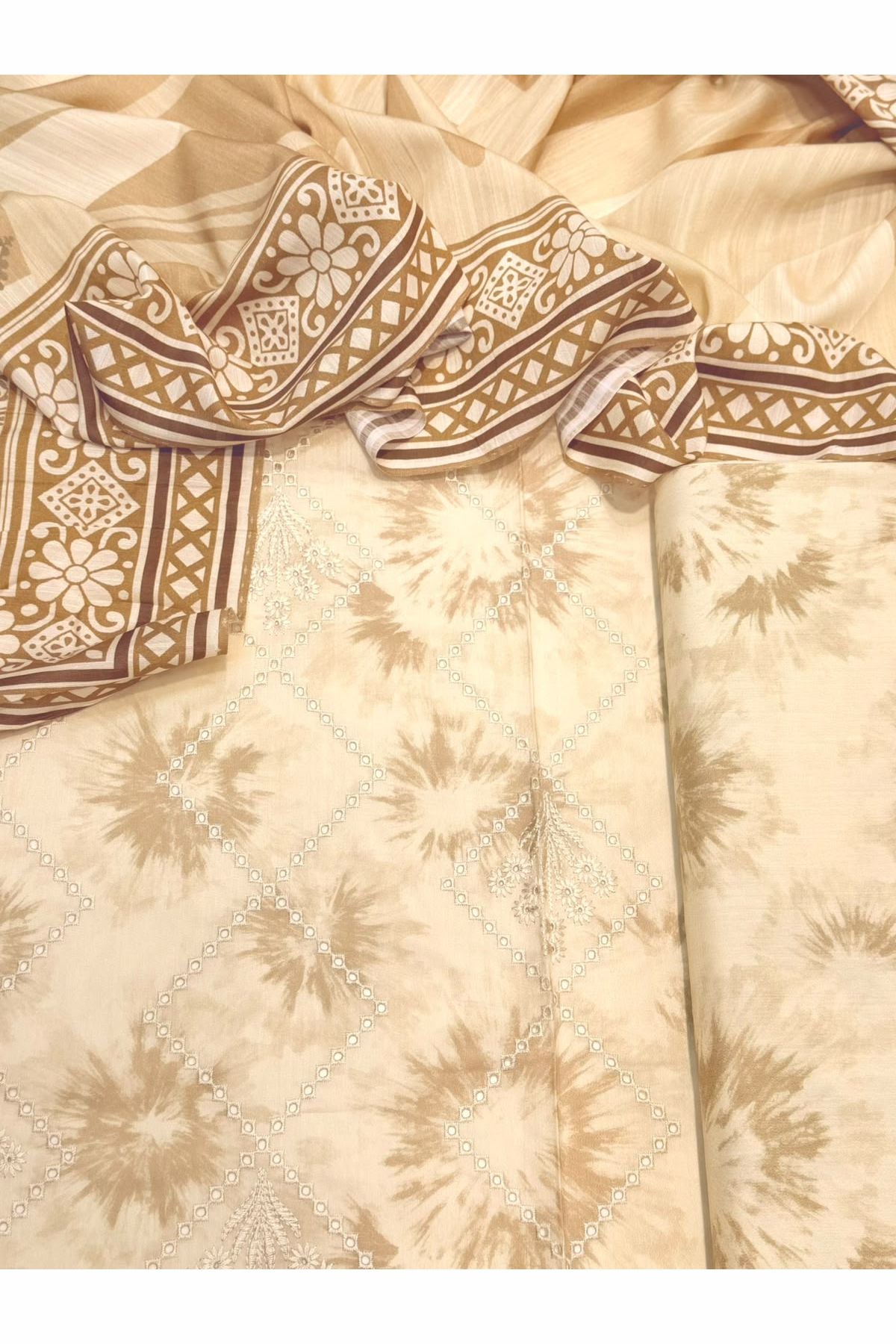 Viscose linen with shawl unstich 3pc collection