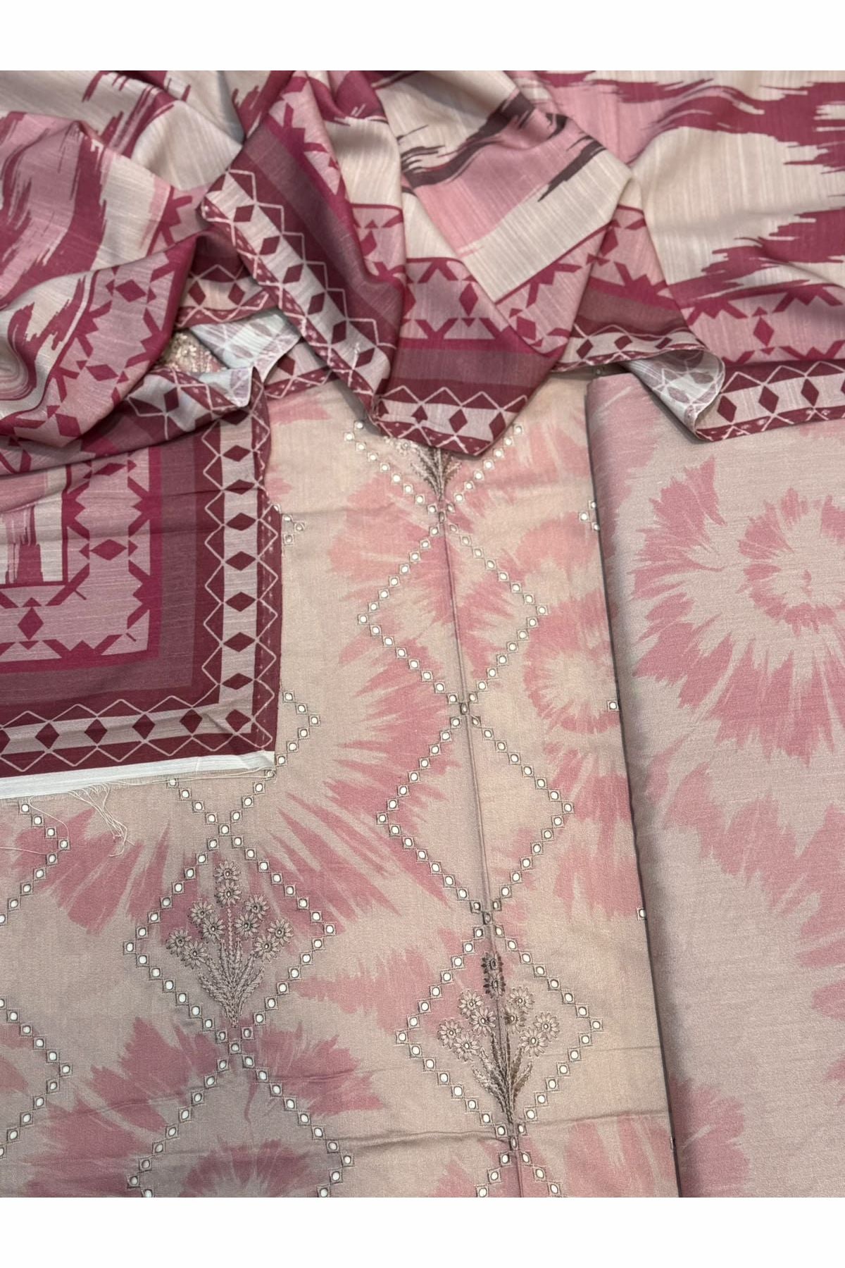 Viscose linen with shawl unstich 3pc collection