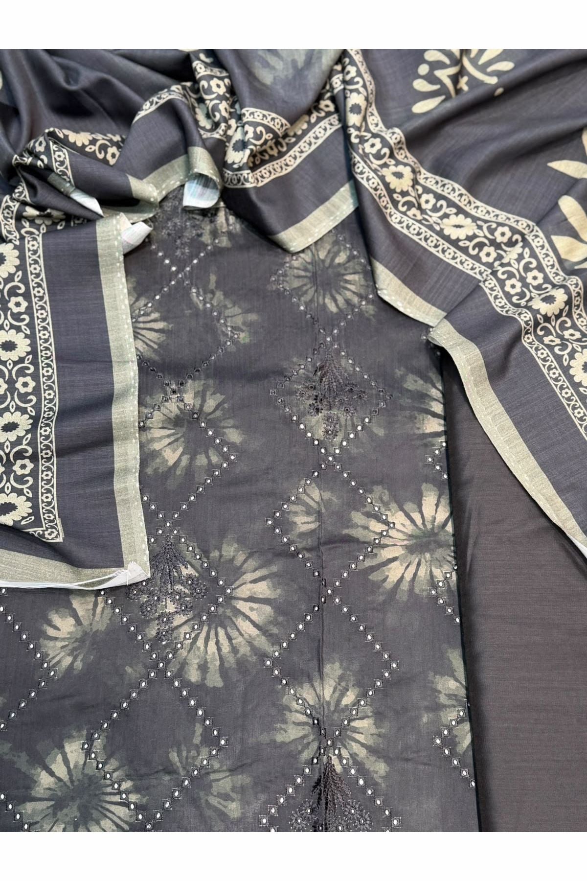 Viscose linen with shawl unstich 3pc collection