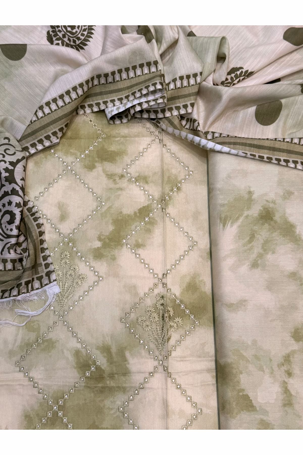 Viscose linen with shawl unstich 3pc collection