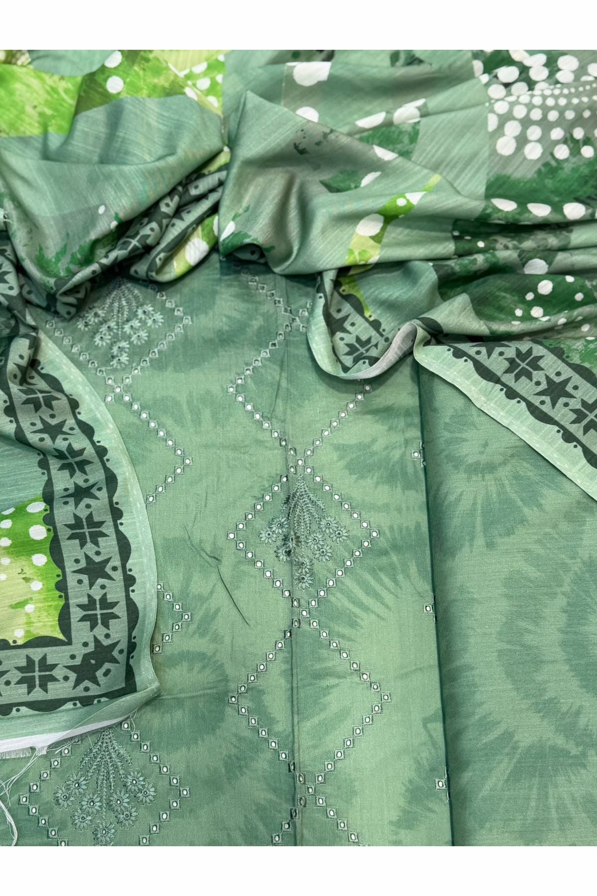 Viscose linen with shawl unstich 3pc collection