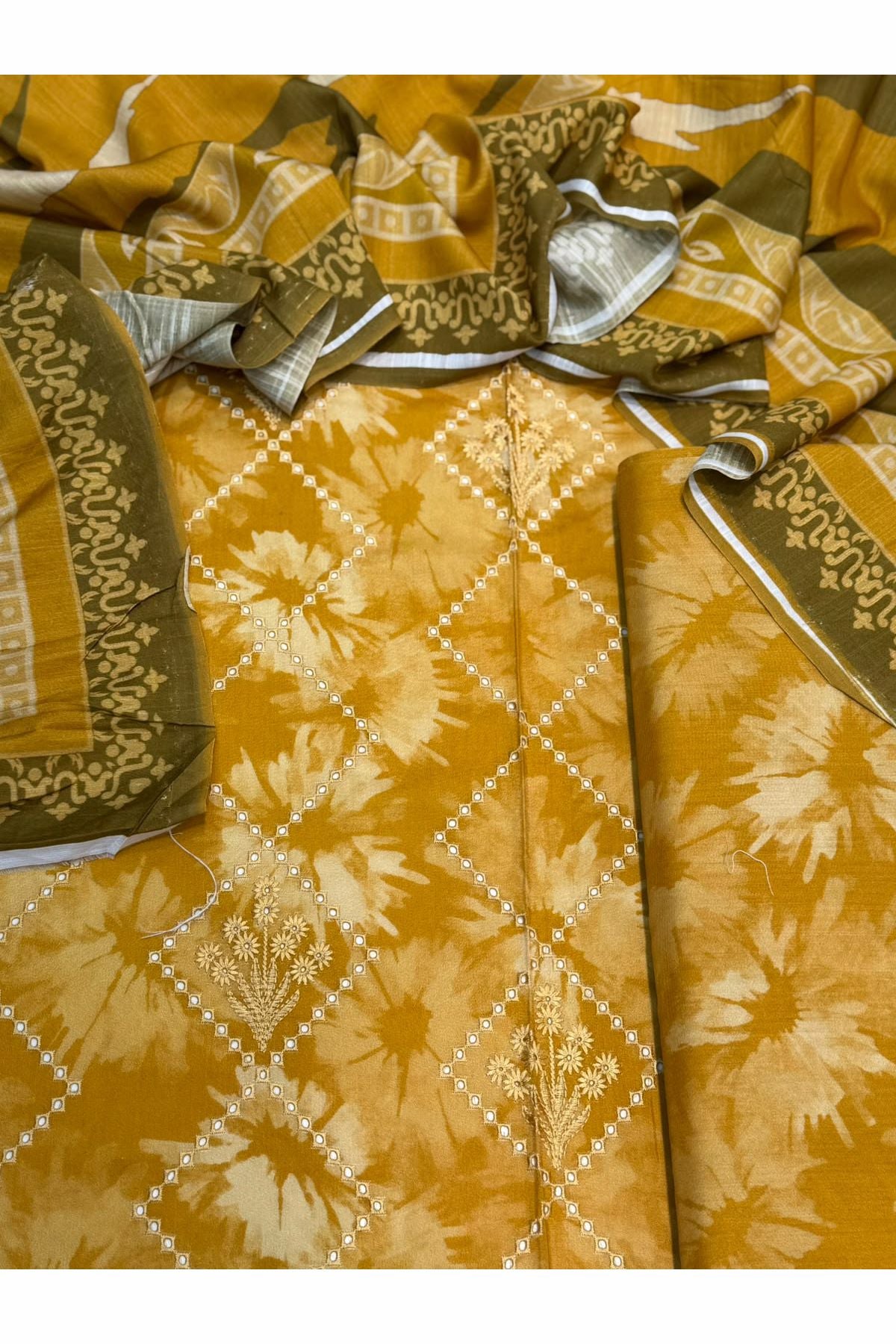 Viscose linen with shawl unstich 3pc collection