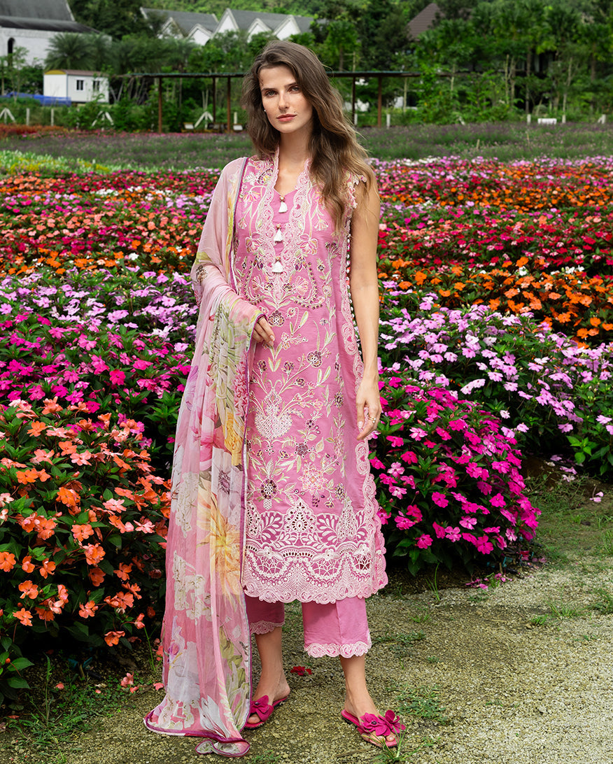 3-PC Unstitched Chikan Embroidered Lawn Hemline By Mushq | Whimsical Scent