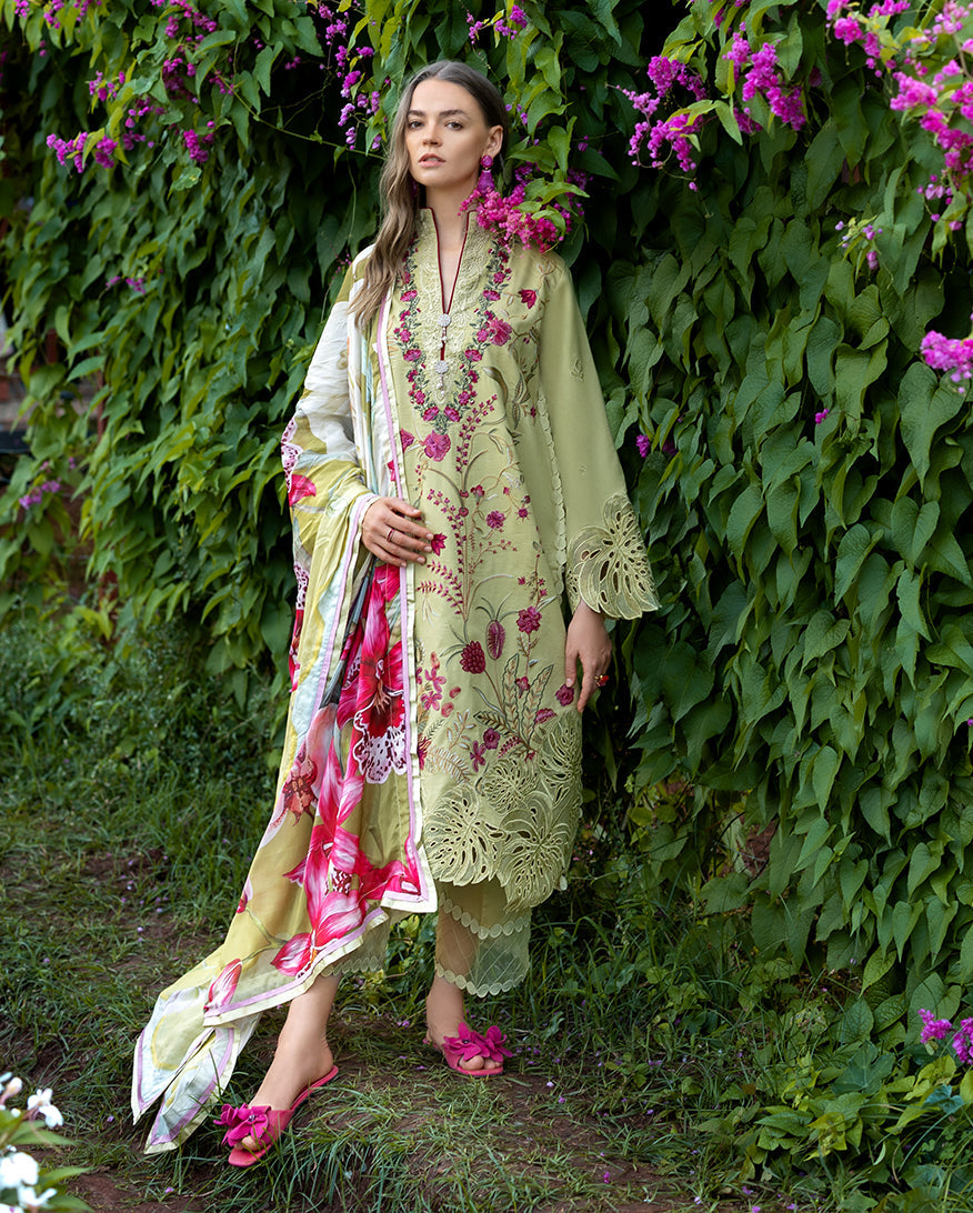 3-PC Unstitched Chikan Embroidered Lawn Hemline By Mushq | Wildflower Waltz