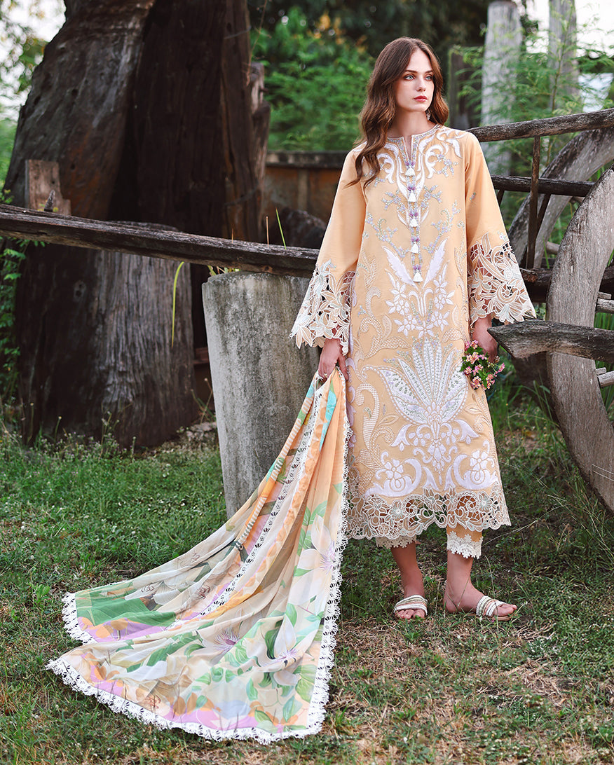 3-PC Unstitched Embroidered Lawn The Secret Garden By Mushq | Wisteria Veil