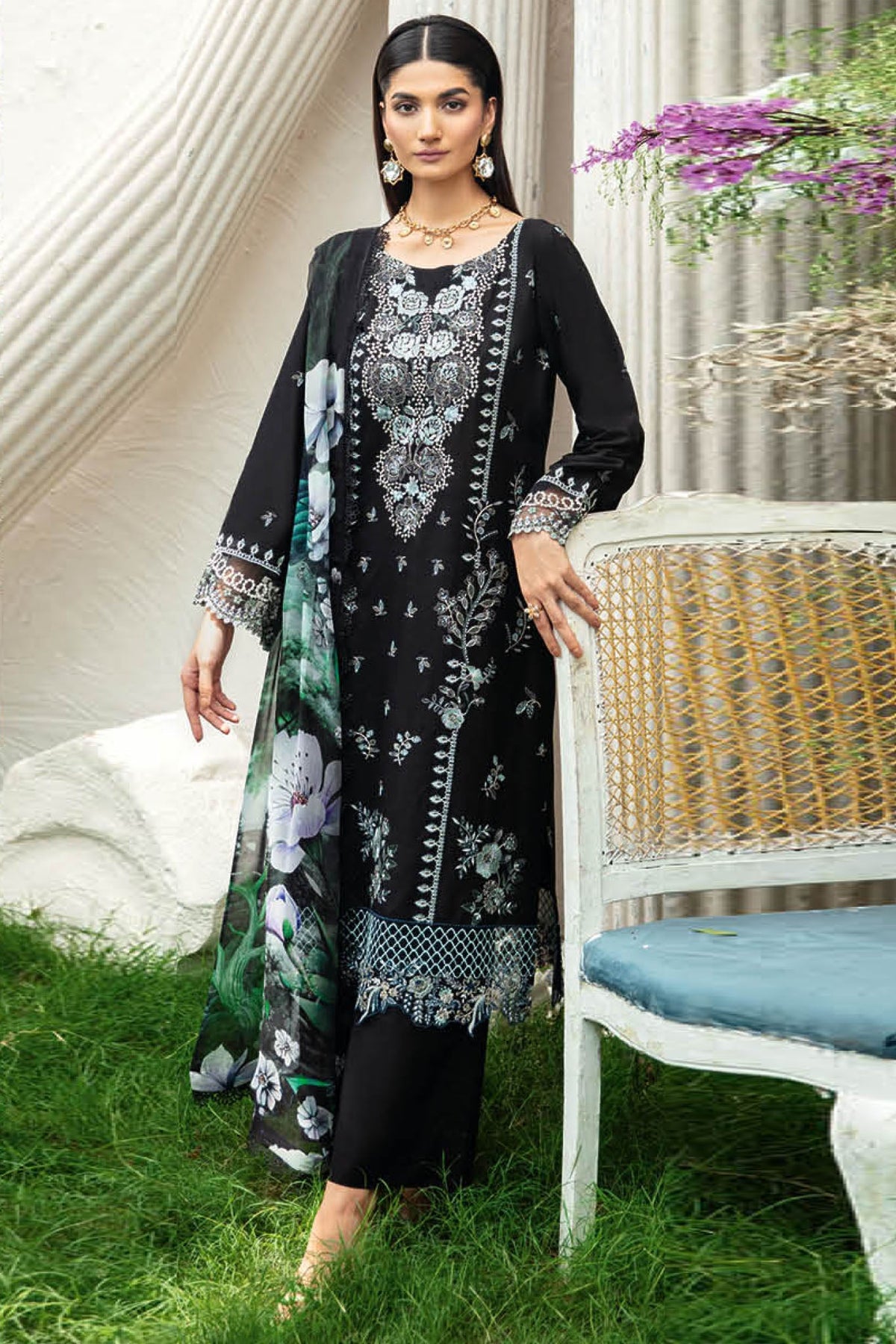 Y-1004 | 3Pc Unstitched Suit Luxury Lawn V-10 Riwayat By Ramsha