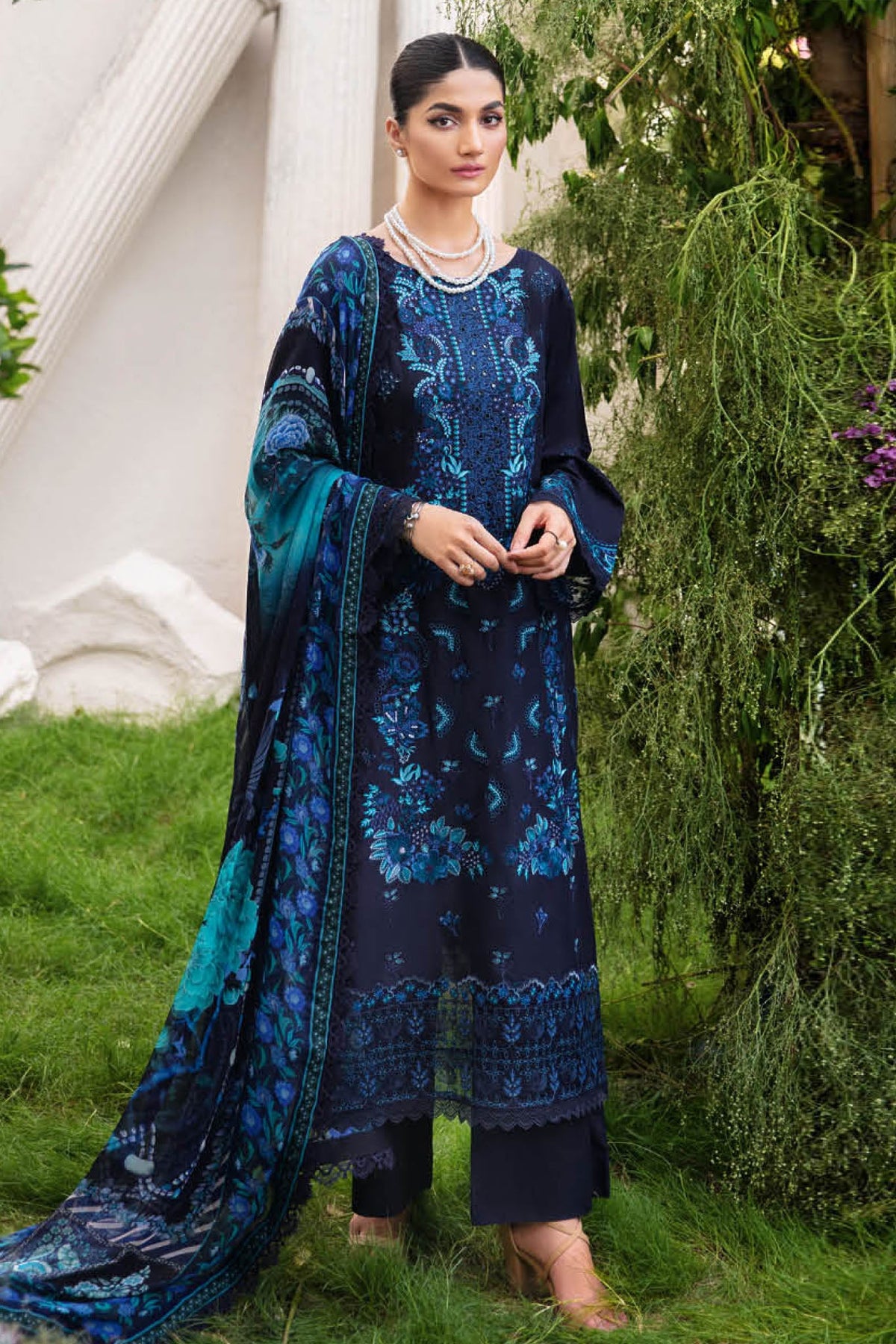Y-1005 | 3Pc Unstitched Suit Luxury Lawn V-10 Riwayat By Ramsha