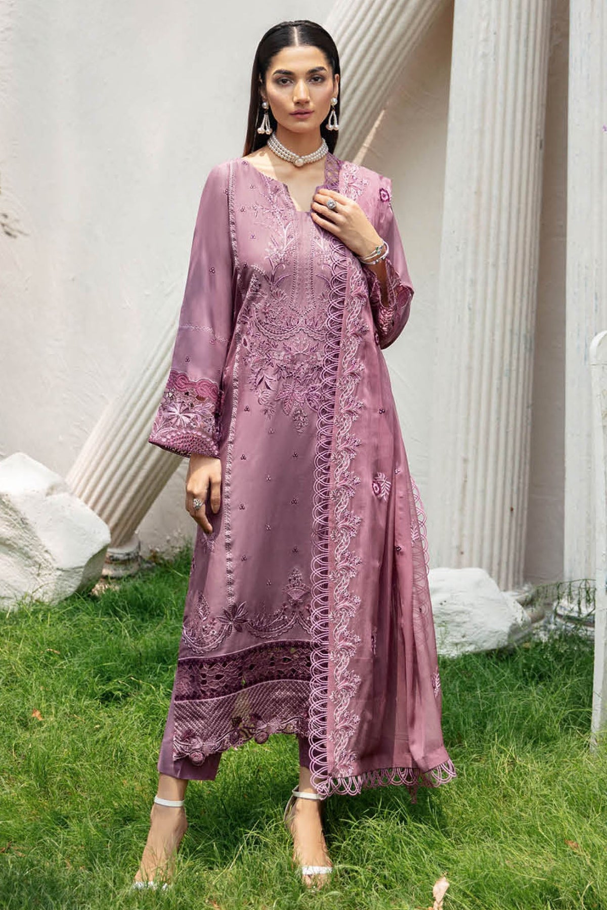 Y-1006 | 3Pc Unstitched Suit Luxury Lawn V-10 Riwayat By Ramsha