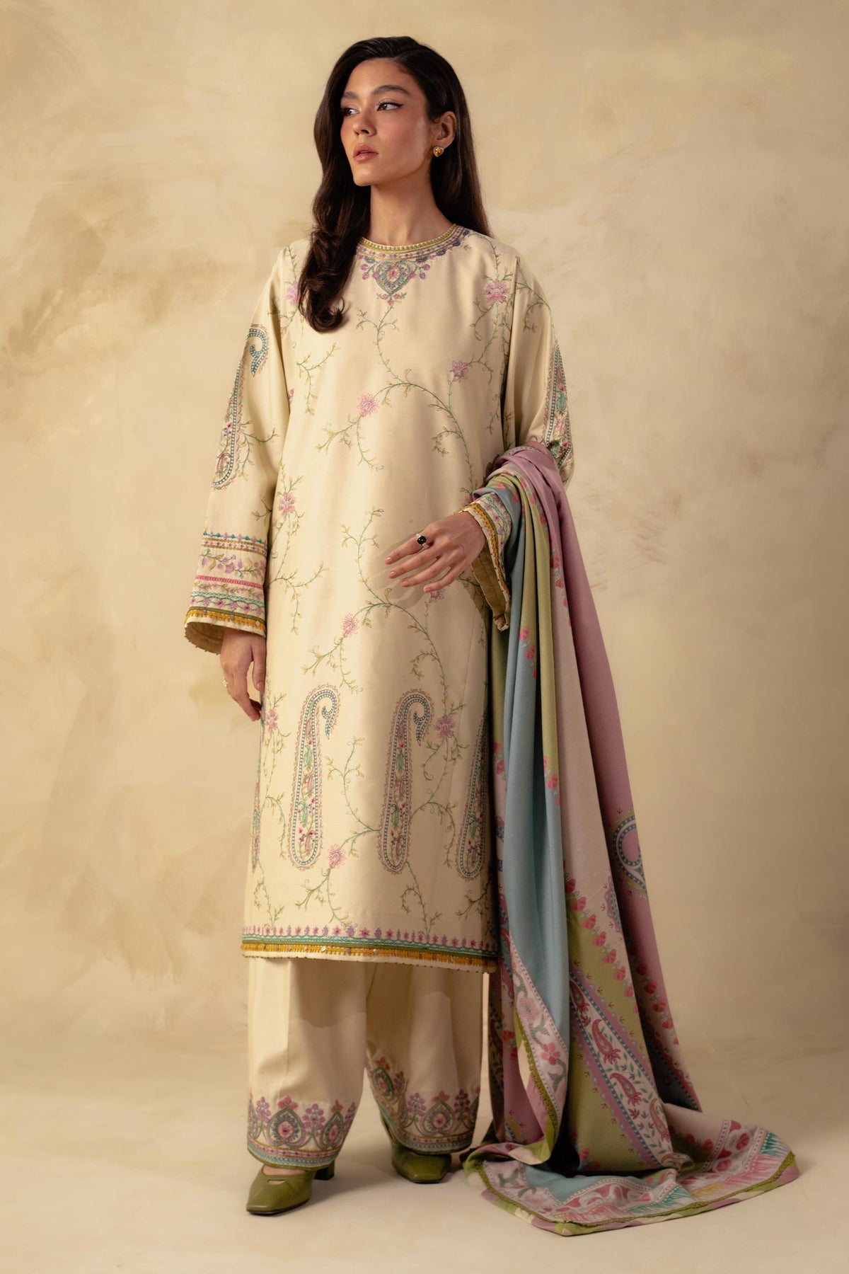 Coco By Zara Shahjahan Embroidered Khaddar-D3A-3Piece